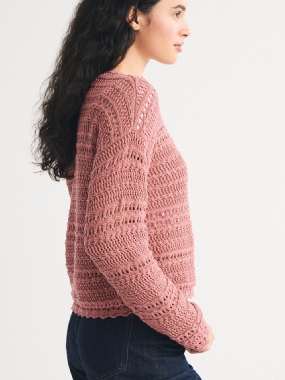 NWT Abercrombie & Fitch Textured Open Stitch Crewneck Sweater In Rose Pink - S - Picture 4 of 12